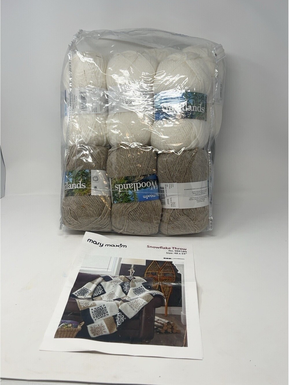 Mary Maxim Snowflake Throw Knitting Kit 98818N Woodlands Yarn 48x54” complete